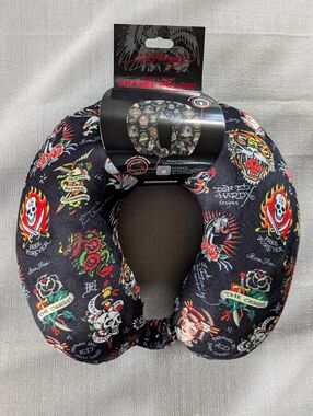 Ed Hardy All Over Tattoo Print Travel Neck Pillow NEW!